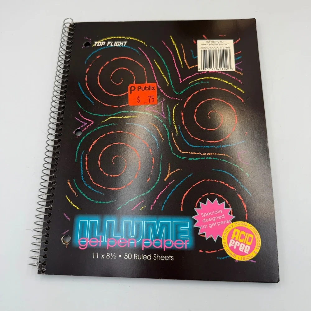 Set of 2 Top Flight Illume Gel Pen Paper Notebooks Black Ruled 50 Sheets Each